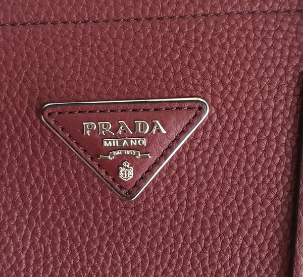 Prada Leather Tote in Oxblood Grained Calfskin