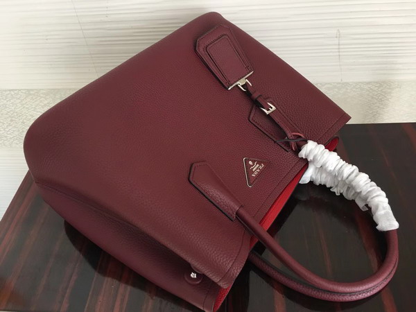 Prada Leather Tote in Oxblood Grained Calfskin