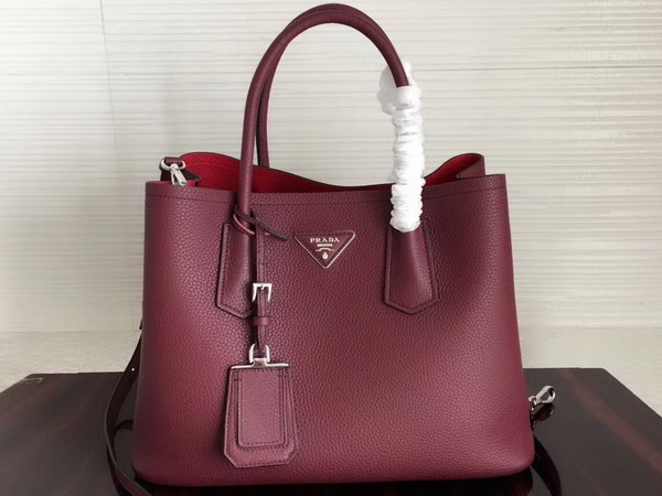 Prada Leather Tote in Oxblood Grained Calfskin