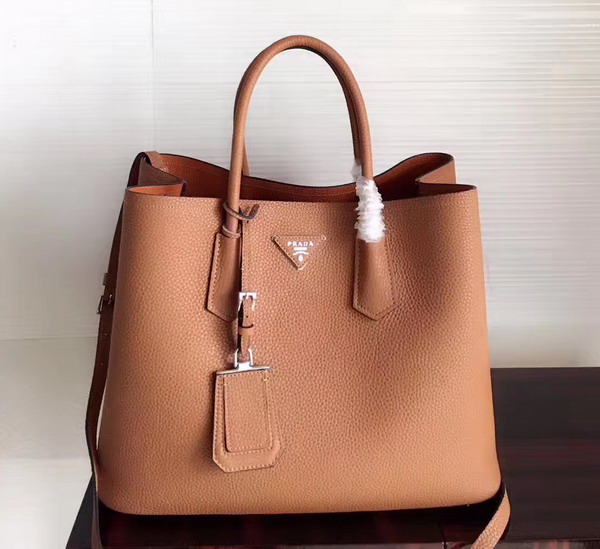 Prada Leather Tote in Tan Grained Calfskin