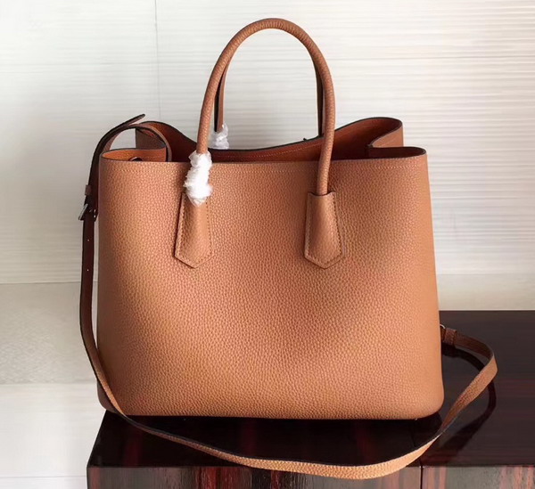 Prada Leather Tote in Tan Grained Calfskin