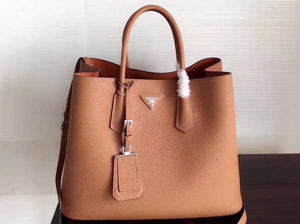 Prada Leather Tote in Tan Grained Calfskin