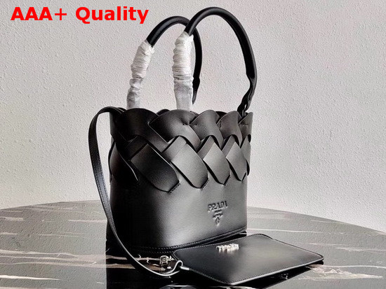 Prada Leather Tress Tote in Black Replica