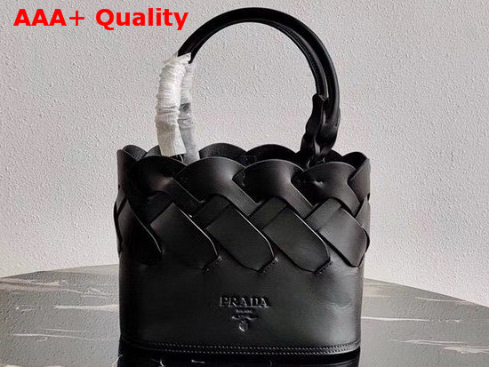 Prada Leather Tress Tote in Black Replica