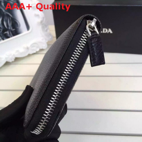 Prada Leather Wallet In Black With Silver Replica