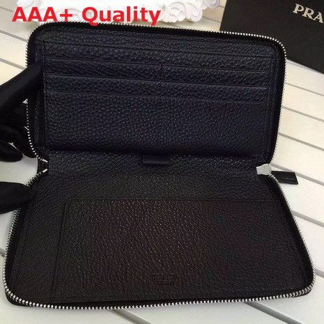 Prada Leather Wallet In Black With Silver Replica