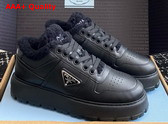 Prada Leather and Shearling Sneakers in Black 1E947M Replica