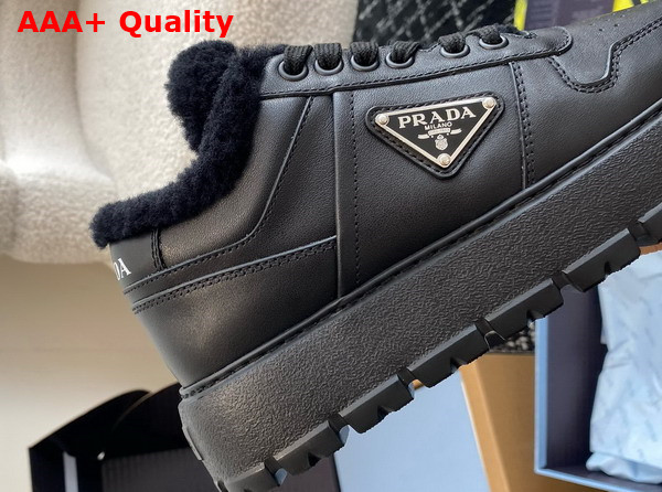 Prada Leather and Shearling Sneakers in Black 1E947M Replica