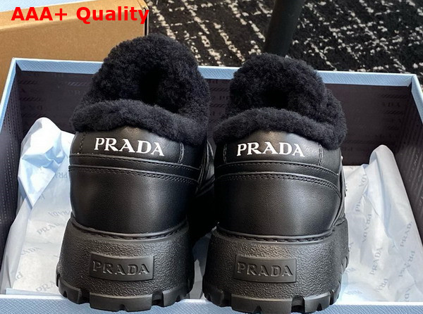 Prada Leather and Shearling Sneakers in Black 1E947M Replica