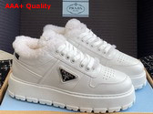 Prada Leather and Shearling Sneakers in White 1E947M Replica