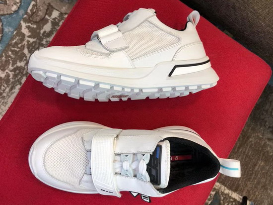 Prada Leather and Technical Fabric Sneakers in White