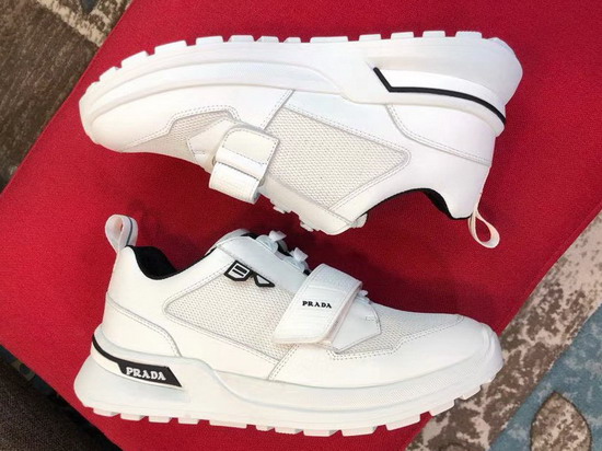 Prada Leather and Technical Fabric Sneakers in White