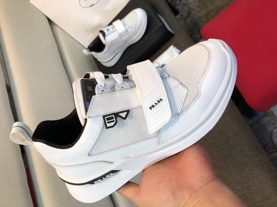 Prada Leather and Technical Fabric Sneakers in White