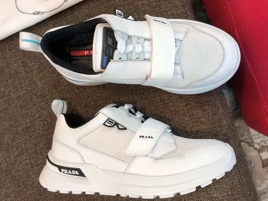 Prada Leather and Technical Fabric Sneakers in White