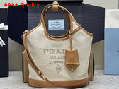 Prada Linen Blend and Leather Mini Buckle Bag in Natural 1BE074 Replica