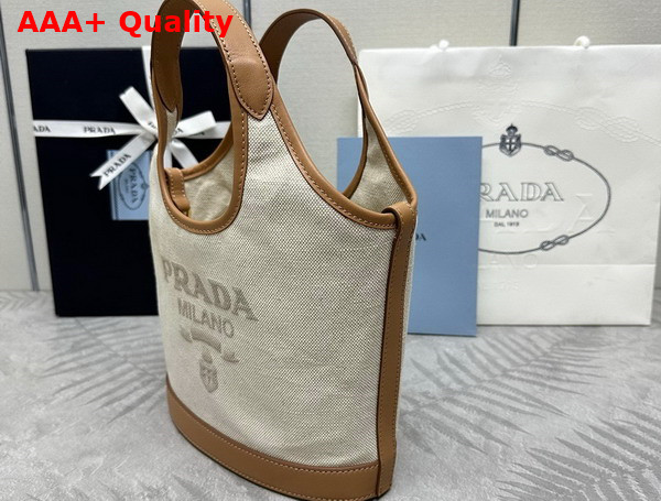 Prada Linen Blend and Leather Mini Buckle Bag in Natural 1BE074 Replica