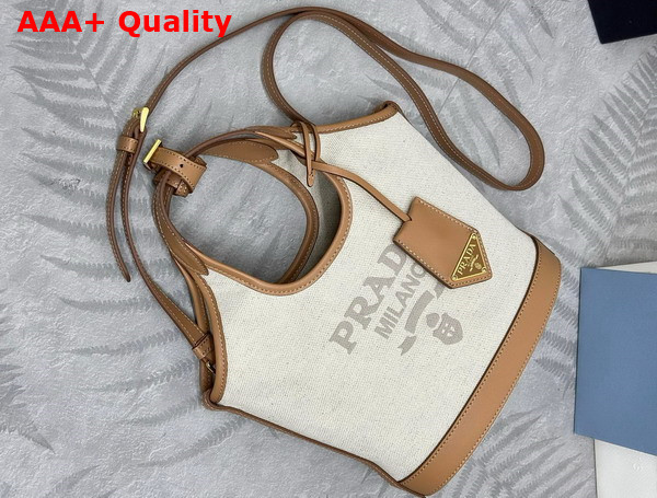 Prada Linen Blend and Leather Mini Buckle Bag in Natural 1BE074 Replica