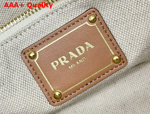 Prada Linen Blend and Leather Mini Buckle Bag in Natural 1BE074 Replica