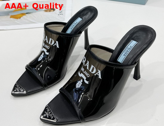 Prada Logo Print Plexiglas High Heel Slides in Black Replica