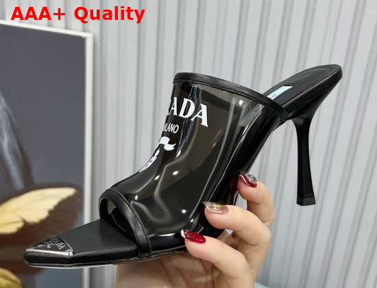 Prada Logo Print Plexiglas High Heel Slides in Black Replica