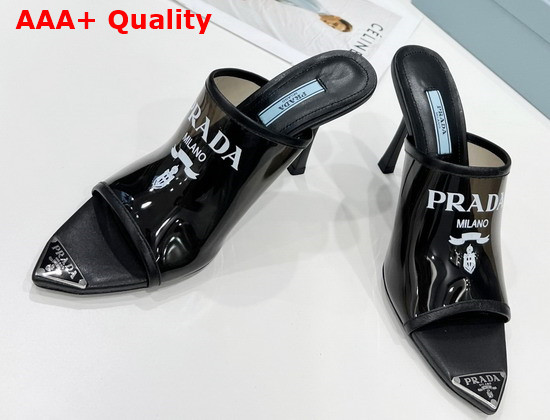 Prada Logo Print Plexiglas High Heel Slides in Black Replica