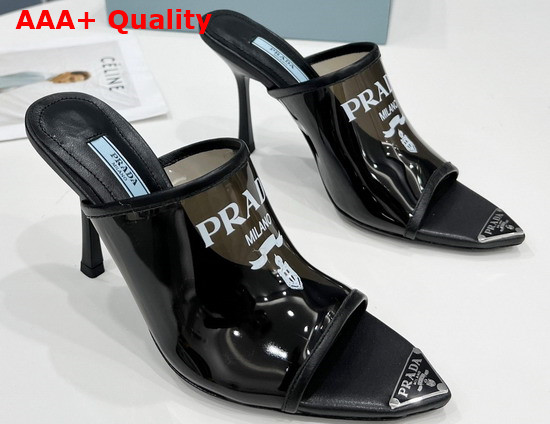 Prada Logo Print Plexiglas High Heel Slides in Black Replica