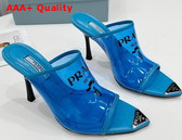 Prada Logo Print Plexiglas High Heel Slides in Blue Replica