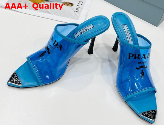 Prada Logo Print Plexiglas High Heel Slides in Blue Replica