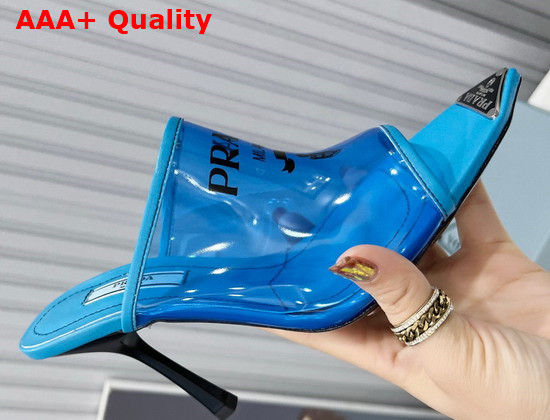 Prada Logo Print Plexiglas High Heel Slides in Blue Replica