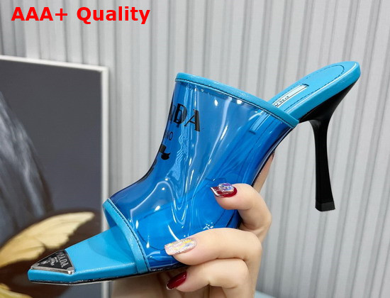 Prada Logo Print Plexiglas High Heel Slides in Blue Replica