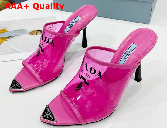 Prada Logo Print Plexiglas High Heel Slides in Pink Replica