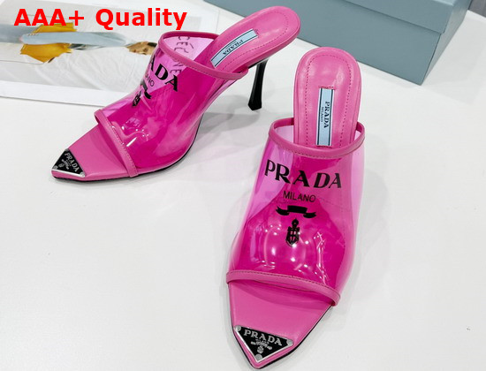 Prada Logo Print Plexiglas High Heel Slides in Pink Replica