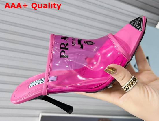 Prada Logo Print Plexiglas High Heel Slides in Pink Replica