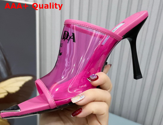 Prada Logo Print Plexiglas High Heel Slides in Pink Replica