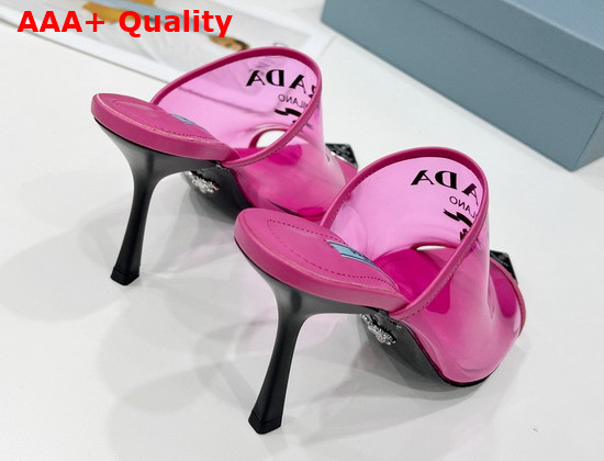 Prada Logo Print Plexiglas High Heel Slides in Pink Replica