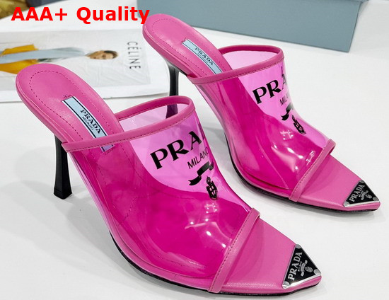 Prada Logo Print Plexiglas High Heel Slides in Pink Replica