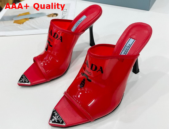 Prada Logo Print Plexiglas High Heel Slides in Red Replica