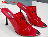 Prada Logo Print Plexiglas High Heel Slides in Red Replica