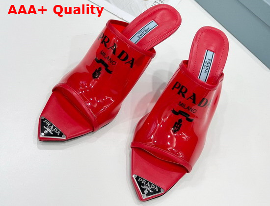 Prada Logo Print Plexiglas High Heel Slides in Red Replica