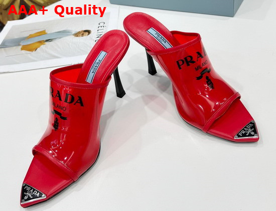 Prada Logo Print Plexiglas High Heel Slides in Red Replica