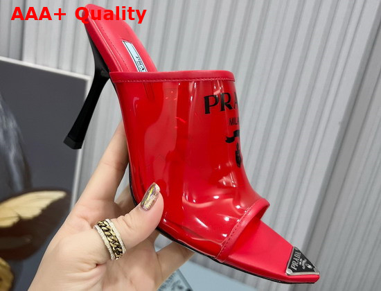 Prada Logo Print Plexiglas High Heel Slides in Red Replica