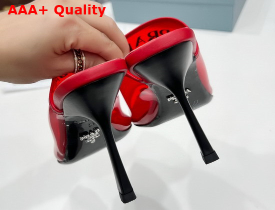 Prada Logo Print Plexiglas High Heel Slides in Red Replica