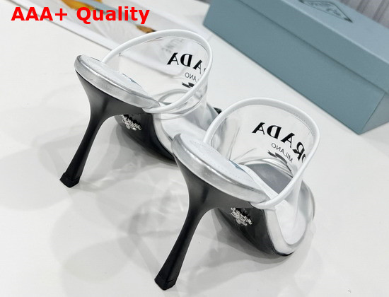 Prada Logo Print Plexiglas High Heel Slides in White Replica