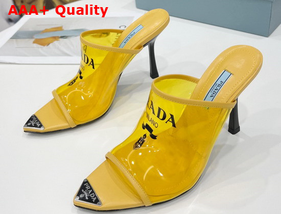 Prada Logo Print Plexiglas High Heel Slides in Yellow Replica