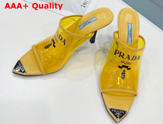 Prada Logo Print Plexiglas High Heel Slides in Yellow Replica