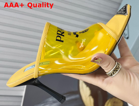 Prada Logo Print Plexiglas High Heel Slides in Yellow Replica