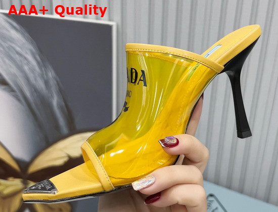 Prada Logo Print Plexiglas High Heel Slides in Yellow Replica