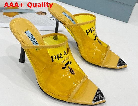 Prada Logo Print Plexiglas High Heel Slides in Yellow Replica