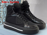 Prada Macro Re Nylon and Brushed Leather High Top Sneakers in Black 2TG183 Replica