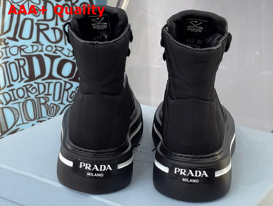 Prada Macro Re Nylon and Brushed Leather High Top Sneakers in Black 2TG183 Replica